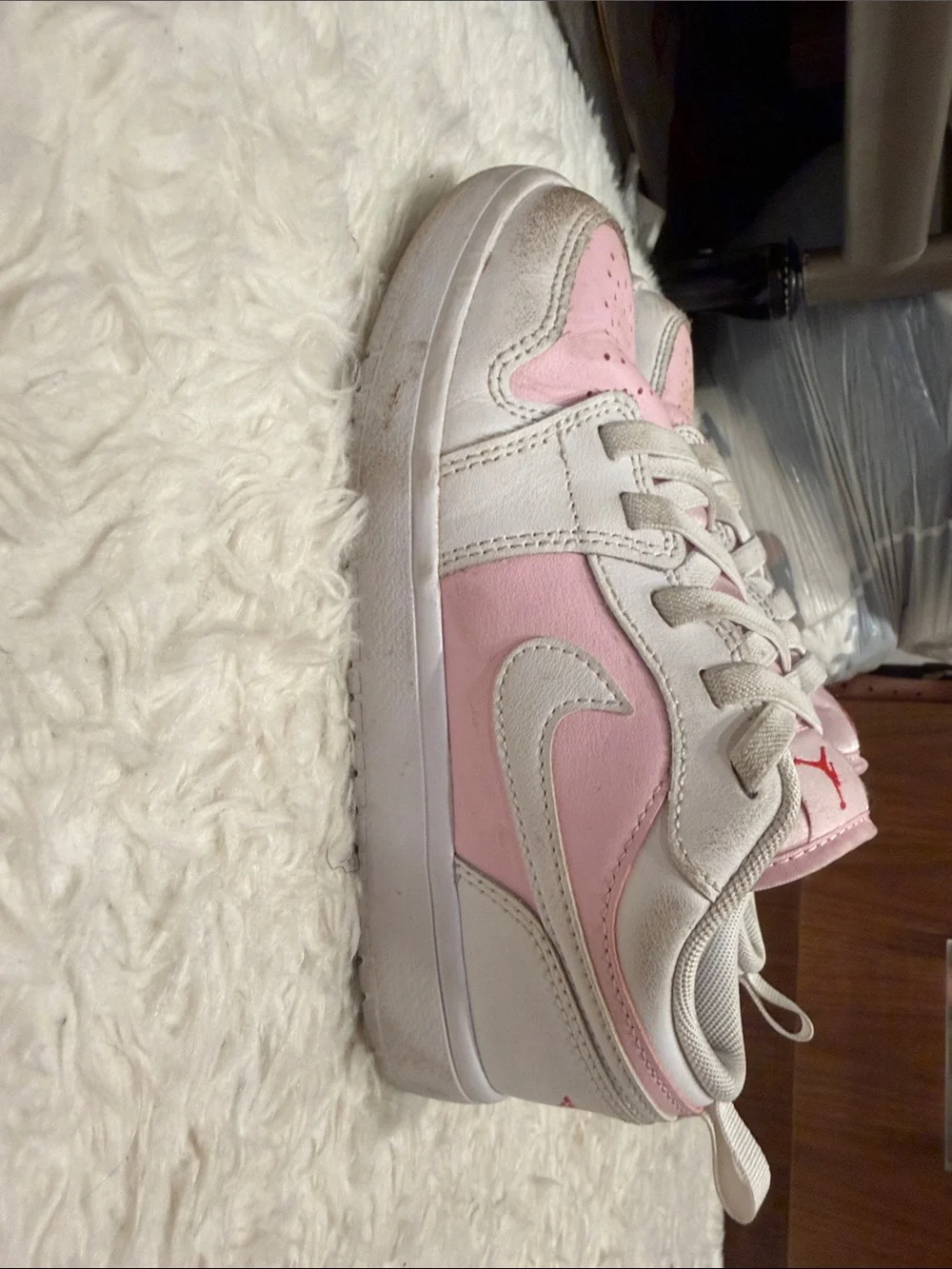 Kids Pink and White Jordan Sneakers